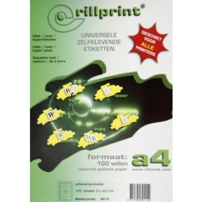 Этикетки самоклеющиеся универсальные Rillprint А4, 48,5x25,4 мм., 44 этикетки на листе, упаковка – 100 листов.