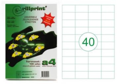 Rillprint этикетки самоклеющиеся универсальные,  А4, 52,5x29,7 мм., 40 этикеток на листе, упаковка – 100 листов.